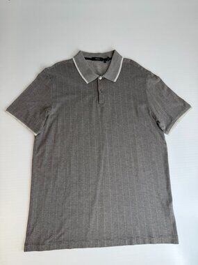 Theory Polo Men Large Band Tick Jacquard Cotton Classic Shirt Work Party Core Ex